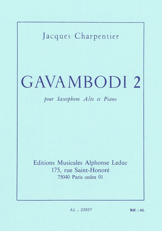 Copertina  Gavambodi 2 pour Saxophone Alto et Piano