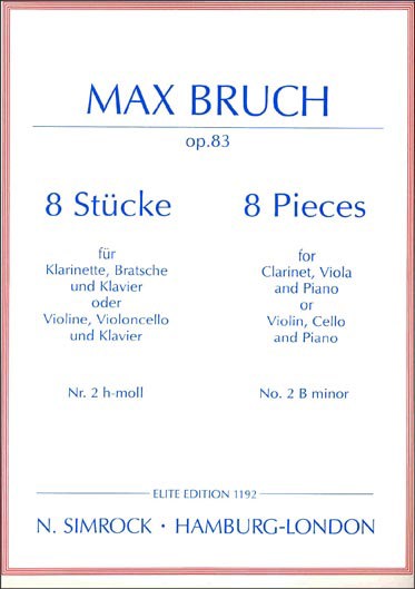 Copertina  8 Stucke fur Klarinette, Bratsche und Klavier oder Violine, Violoncelli und Klavier : Nr. 2 B minor