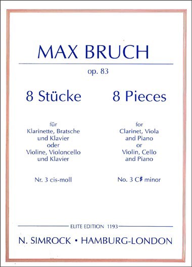 Copertina  8 Stucke fur Klarinette, Bratsche und Klavier oder Violine, Violoncelli und Klavier : Nr. 3 cis-moll