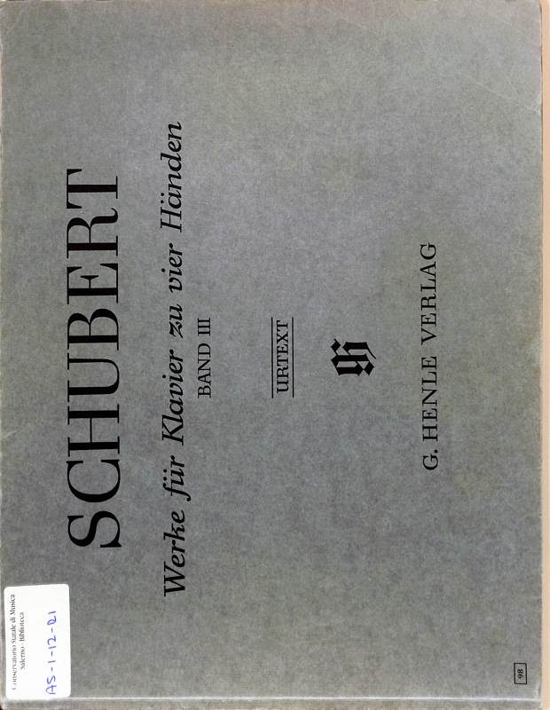 Copertina  Werke fur Klavier zu vier Handen / Band III