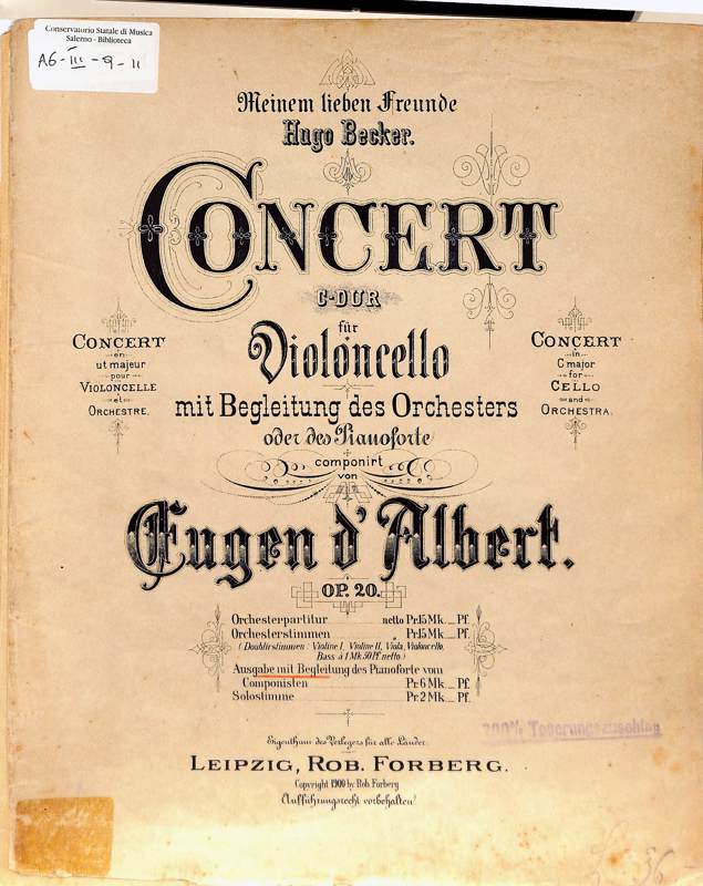 Copertina  Concert C-Dur für Violoncello mit Begleitung des Orchesters oder des Pianoforte : Op. 20