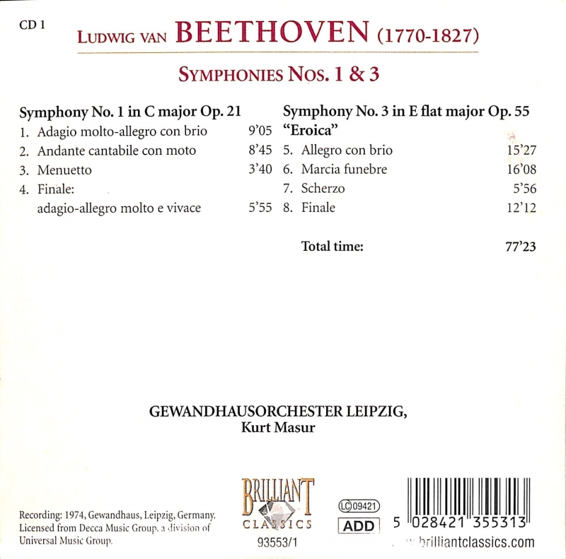 Copertina  1: Symphonies nos. 1 & 3