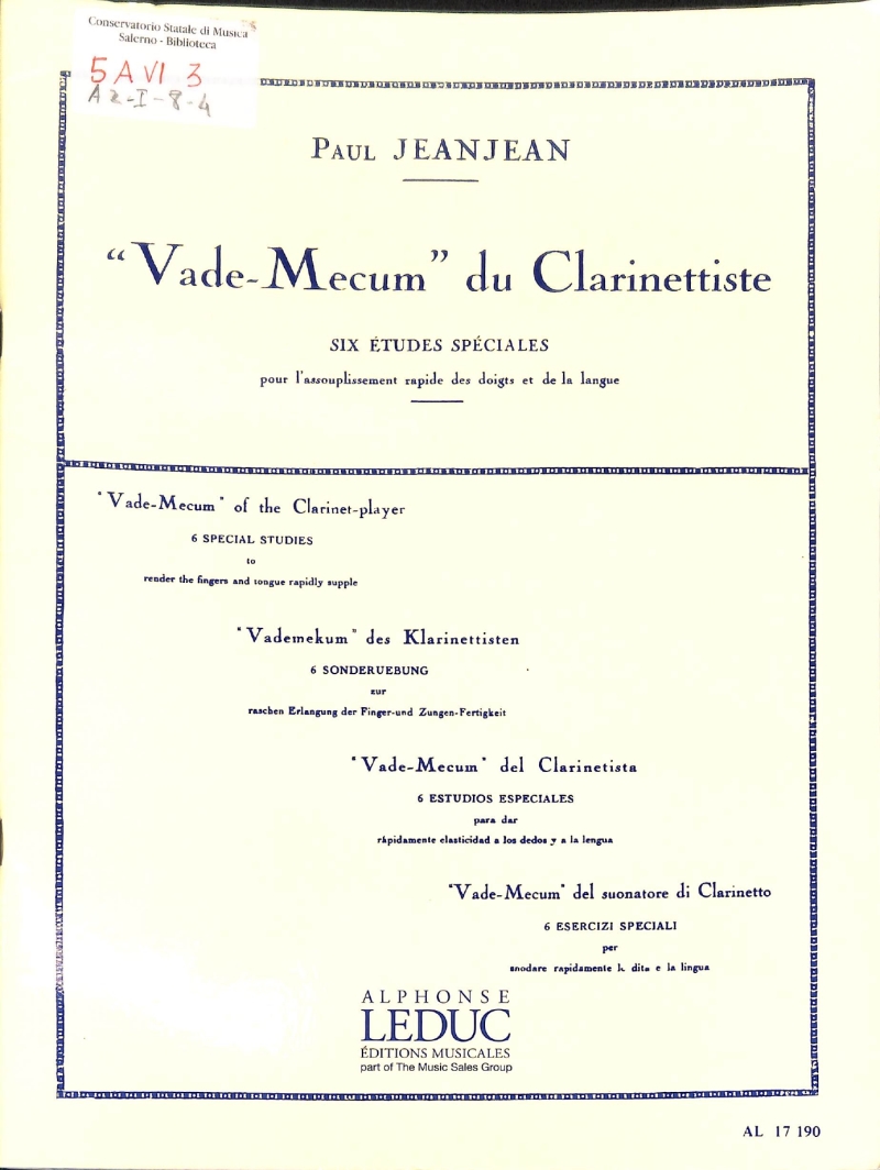Copertina  Vade-mecum du clarinettiste : six etudes speciales pour l'assouplissement rapide des doigts et de la langue