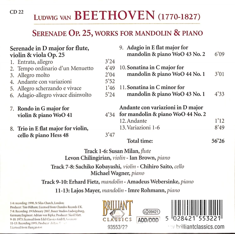 Copertina  22: Serenade op. 25, works for mandolin & piano