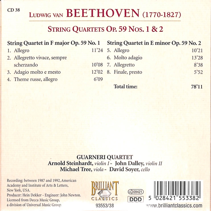 Copertina  38: String quartets op. 59 nos. 1 & 2