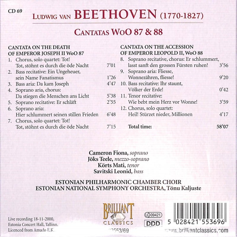 Copertina  69: Cantatas WoO 87 & 88