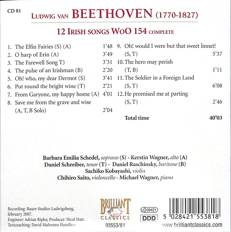 Copertina  81: 12 Irish songs WoO 154 complete
