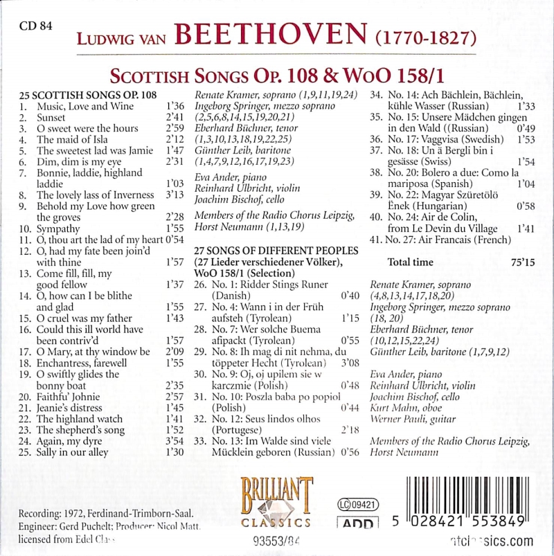 Copertina  84: Scottish songs op, 108 & WoO 158/1