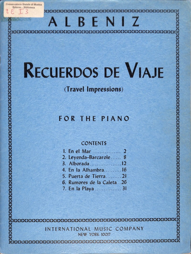 Copertina  Recuerdos de viaje : for the piano
