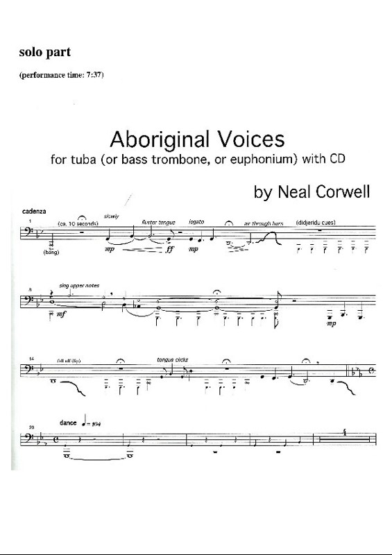 Copertina  Aboriginal Voices : for tuba (or bass Trombone, or euphonium)